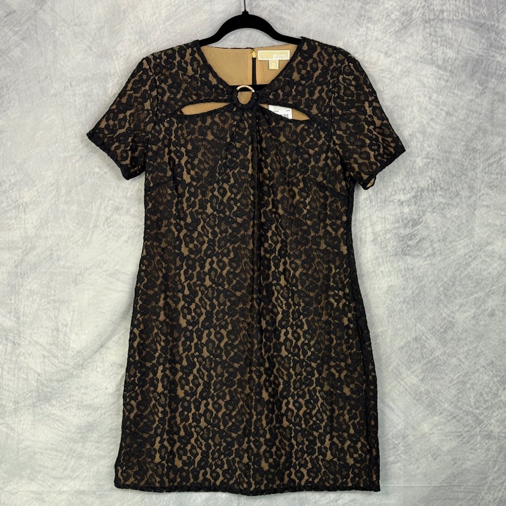 MICHAEL KORS Black Lace Sheath Dress Sz L Petite Holiday New Years NYE NWT New